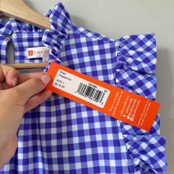 Jude Connally Shari Swing Gingham Print Sleeveless Mini Dress Purple L NWT - Picture 7 of 8